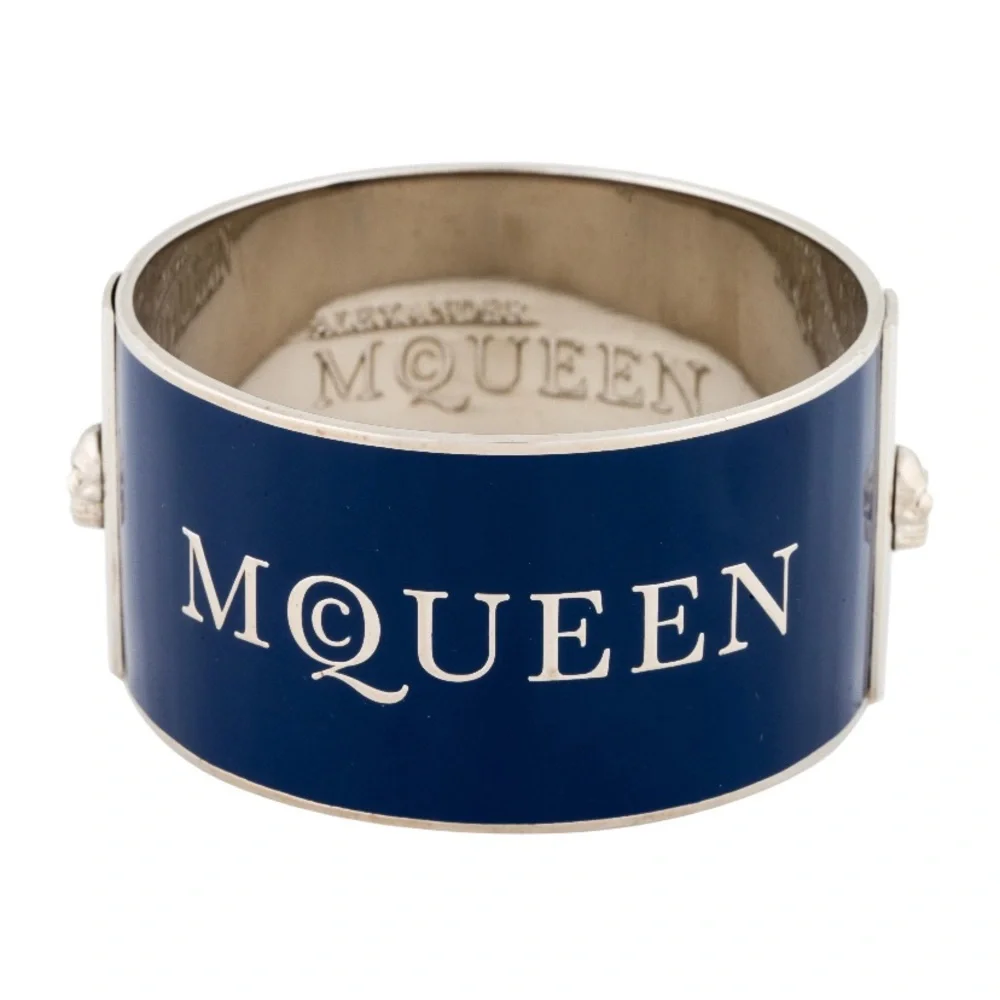 Alexander McQueen Wide Logo Skull Bangle Bracelet Blue NWOT Rare NWOT $365 - Picture 2 of 5